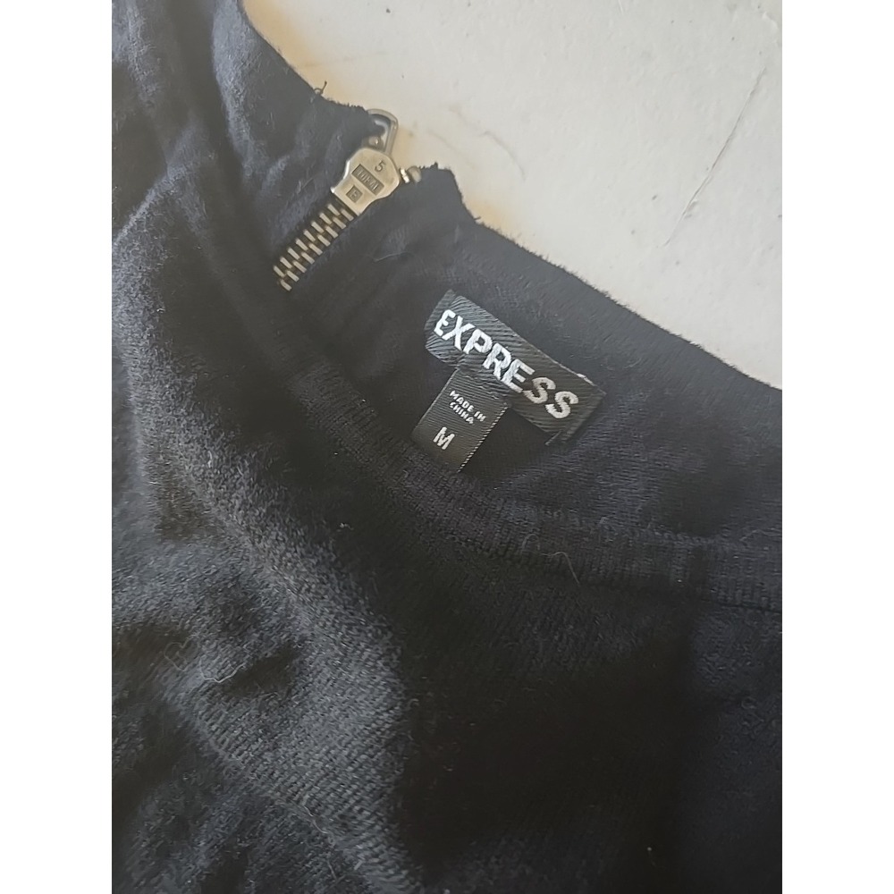 Express Sweater Dress Black With 3/4 Sleeves Zipper Embellishment On Back Size M - Picture 2 of 5